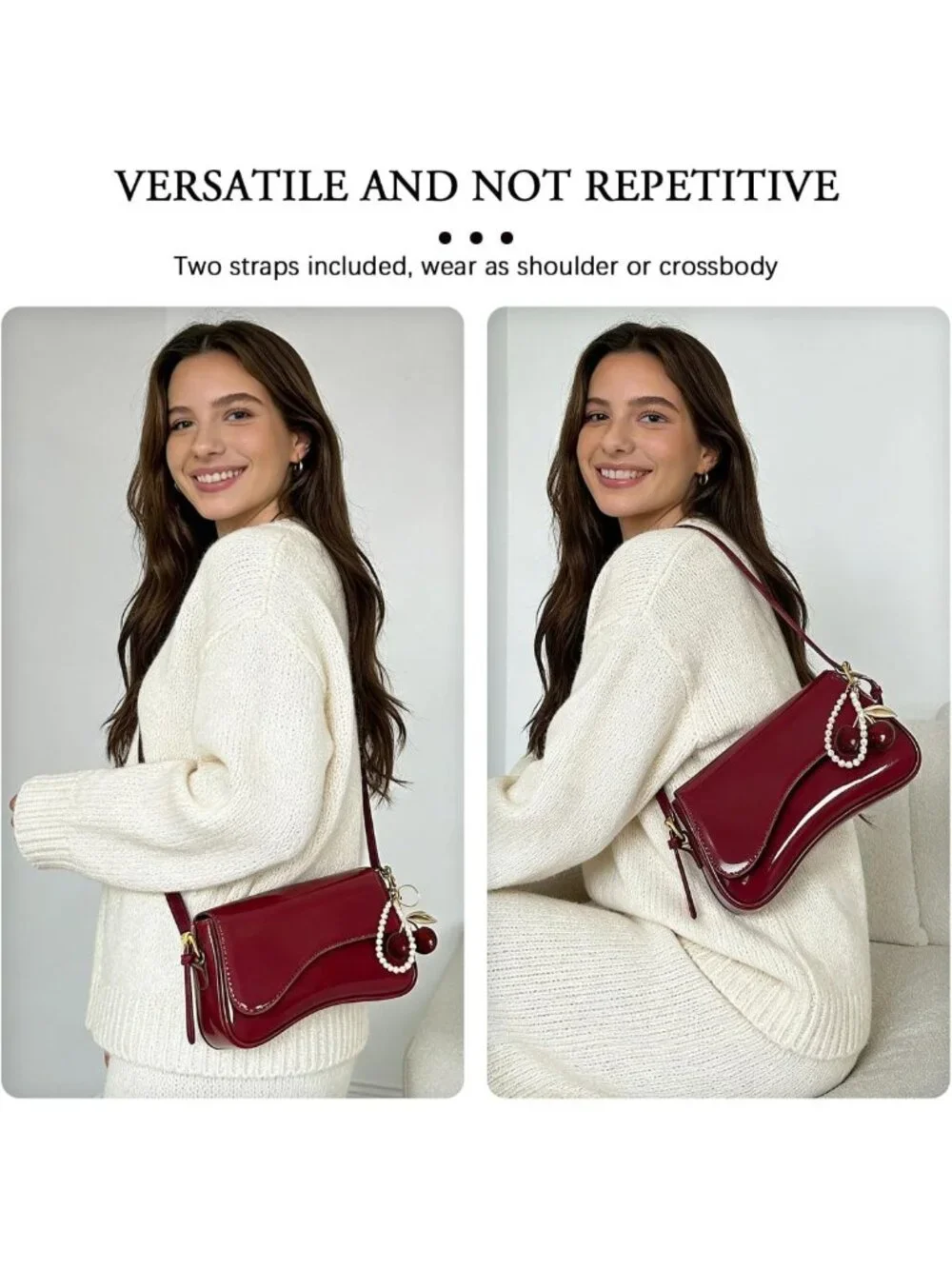 Chic Hobo Bag for Women with Cherry Pendant | Stylish Crossbody Shoulder Purse